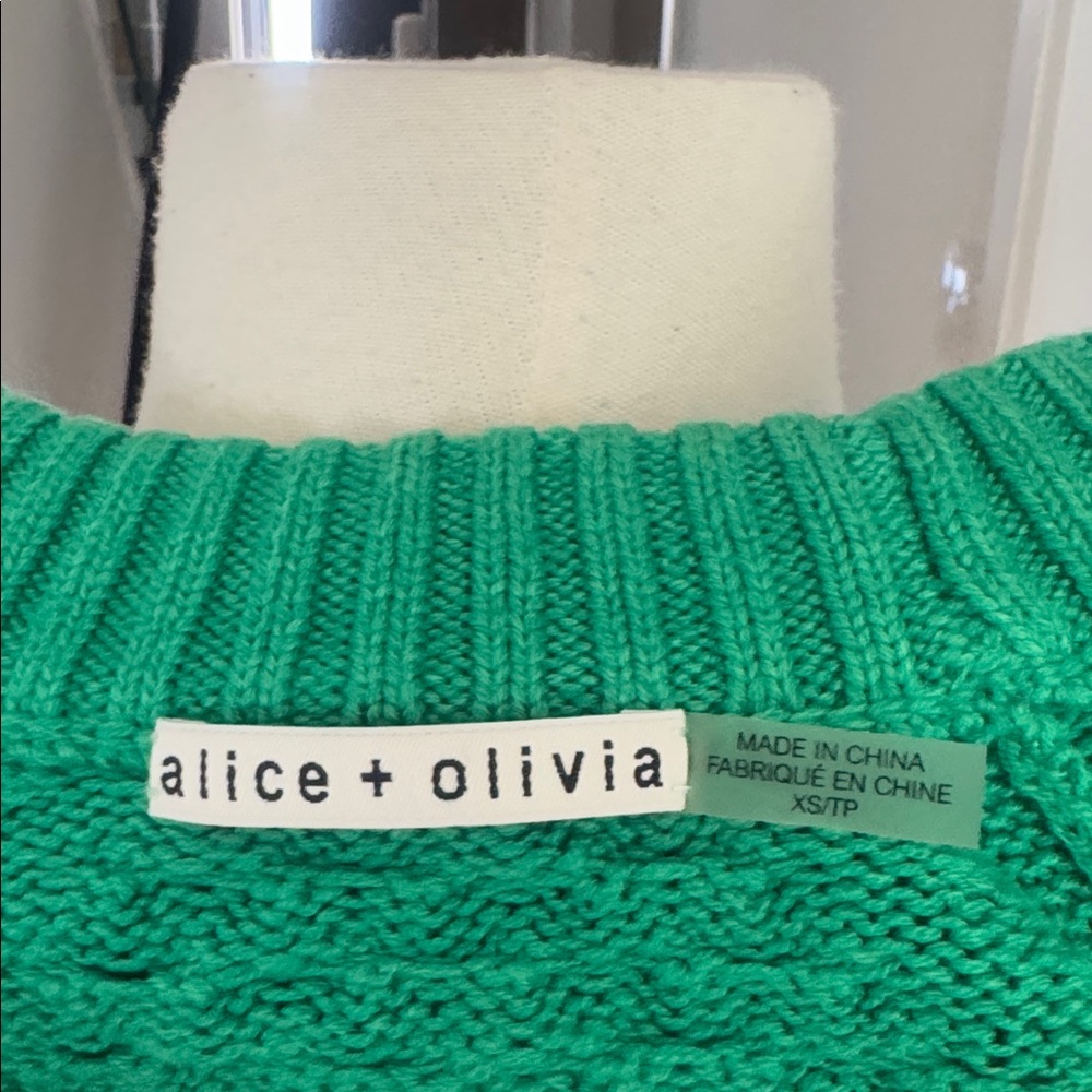 Alice + Olivia Leta Textured Vibrant Green Crew Neck Sweater XS - Picture 5 of 6